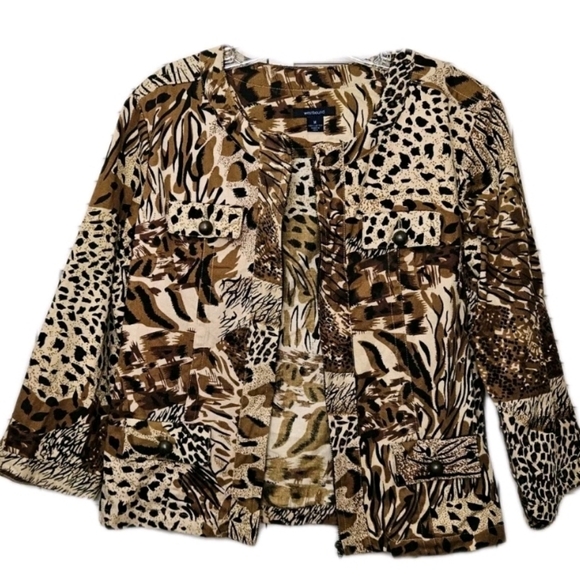 Westbound brown animal print denim blazer with pockets and zip down Size Medium - Picture 14 of 14
